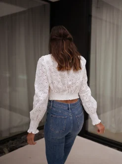 Chemisiers & Blouses-EASY-CLOTHES Blouse Jana - blanche à broderieEasy Clothes Blanche à broderie       