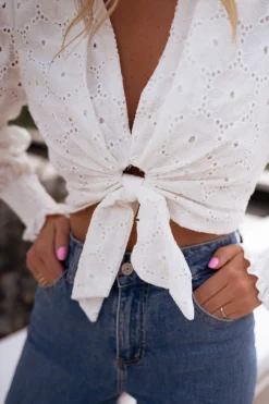 Chemisiers & Blouses-EASY-CLOTHES Blouse Jana - blanche à broderieEasy Clothes Blanche à broderie       