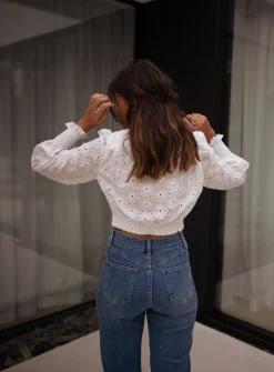 Chemisiers & Blouses-EASY-CLOTHES Blouse Jana - blanche à broderieEasy Clothes Blanche à broderie       