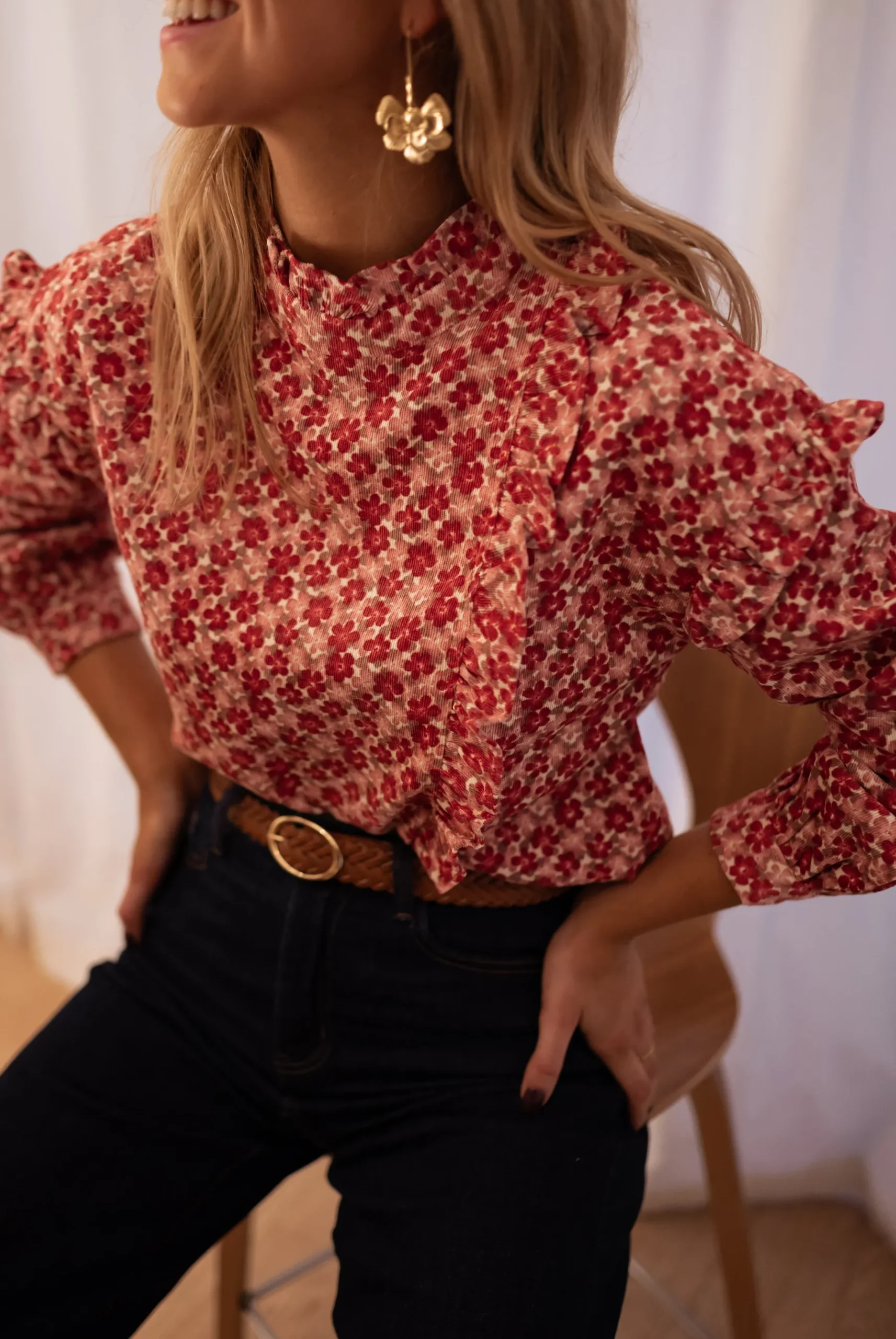 Chemisiers & Blouses-EASY-CLOTHES Blouse Joyca - rose à fleursEasy Clothes Rose à fleurs