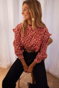 Chemisiers & Blouses-EASY-CLOTHES Blouse Joyca - rose à fleursEasy Clothes Rose à fleurs       