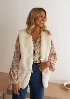 Chemisiers & Blouses-EASY-CLOTHES Blouse Lane Beige - À Motifs - Col VEasy Clothes Beige       