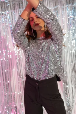Chemisiers & Blouses-EASY-CLOTHES Blouse Louma CREATION - argentée à paillettesEasy Clothes Argentée à paillettes       