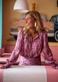 Chemisiers & Blouses-EASY-CLOTHES Blouse Mady Mauve - À Motifs - Manches LonguesEasy Clothes Mauve       