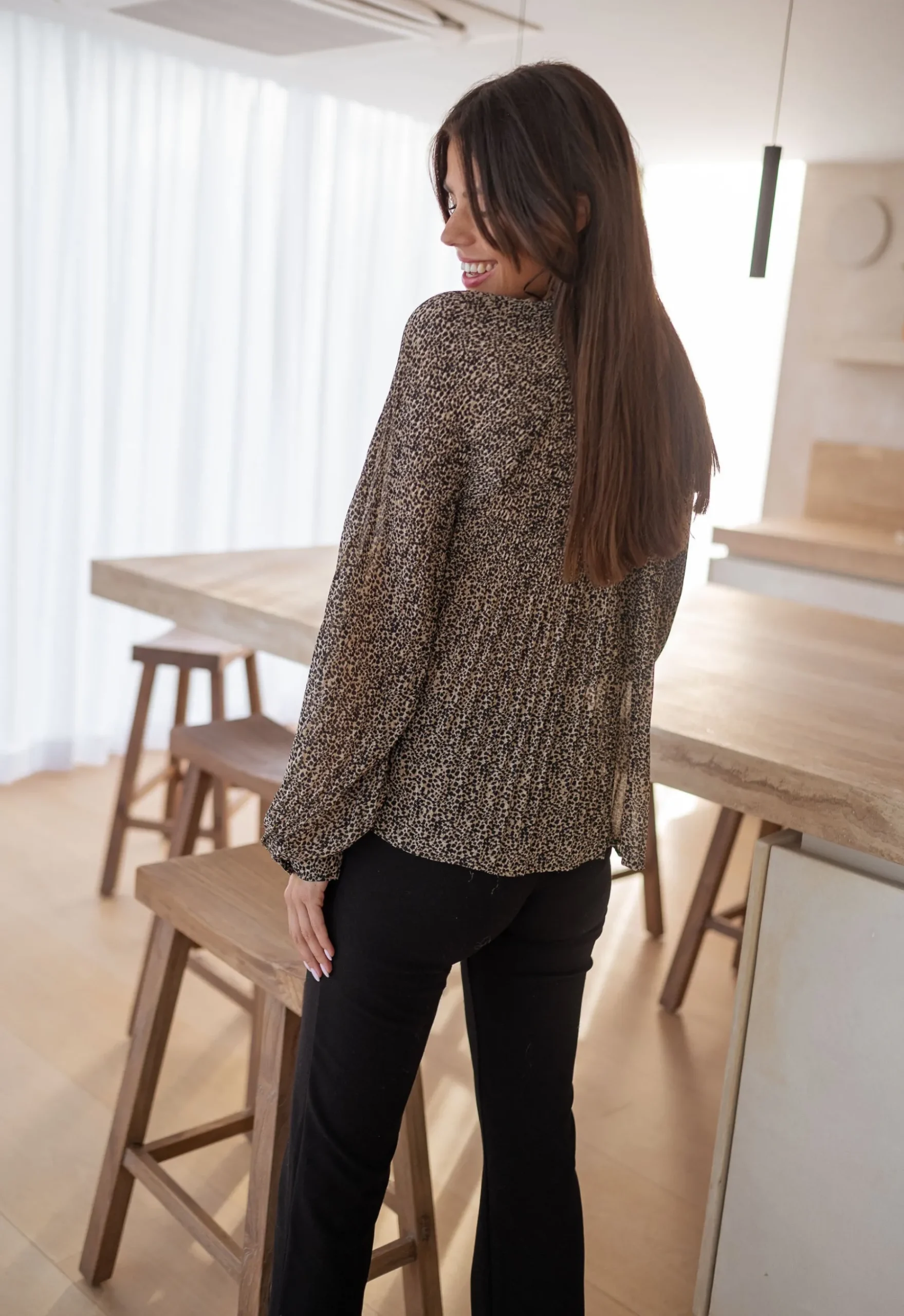 Chemisiers & Blouses-EASY-CLOTHES Blouse Malorie taupe à pois| Blouse féminine | Prêt-à-porter en ligne | Easy Clothes Taupe à pois
