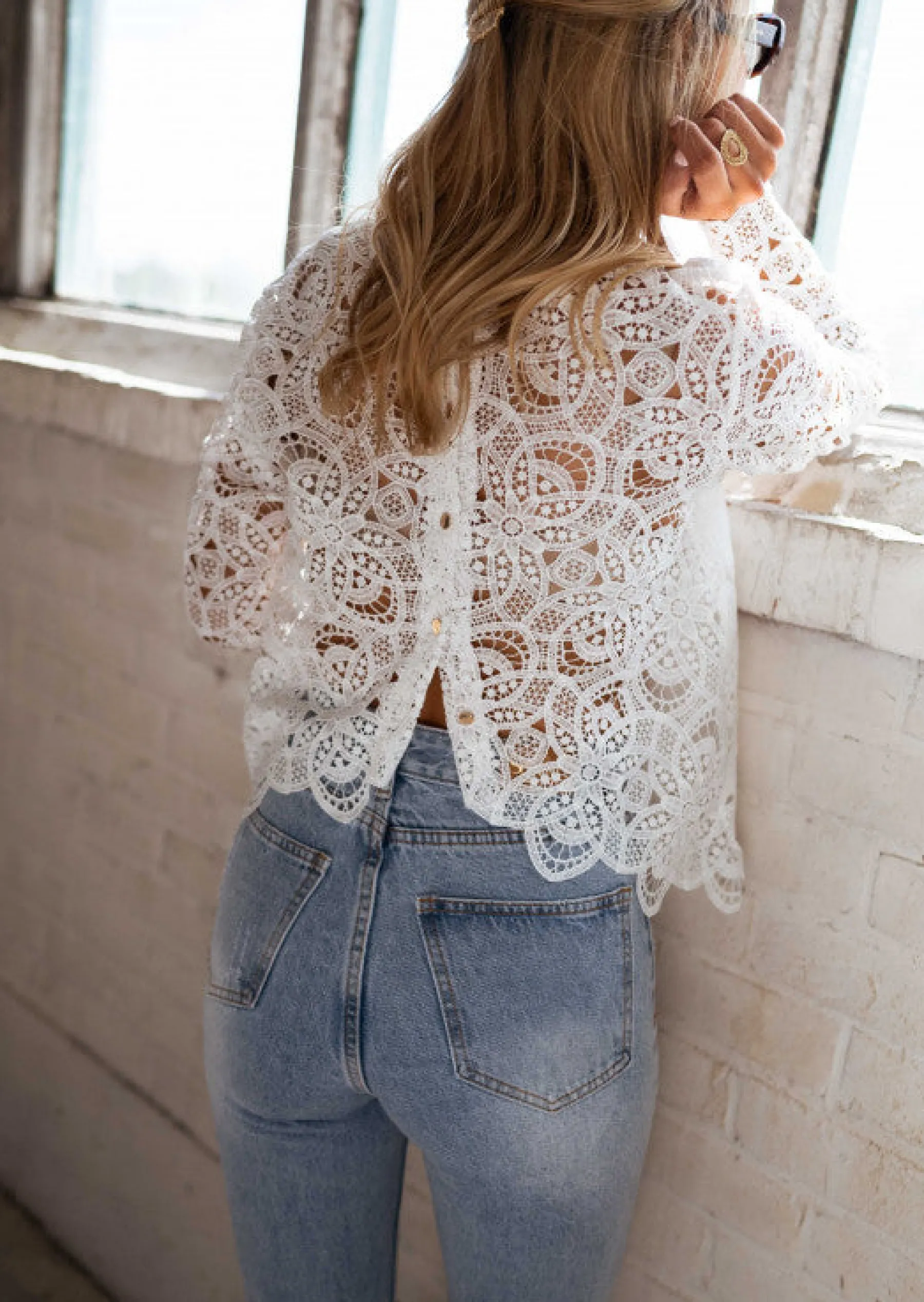 Chemisiers & Blouses-EASY-CLOTHES Blouse Manuela écrue en dentelle | Blouse droite ajourée | Prêt-à-porter en ligne | Easy Clothes Écrue en dentelle