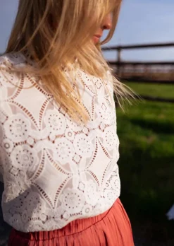 Chemisiers & Blouses-EASY-CLOTHES Blouse Marissa - Broderie - Manches 3/4 - Col MontantEasy Clothes