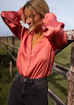 Chemisiers & Blouses-EASY-CLOTHES Blouse Nadège - Vieux Rose - Effet Soie - Légère & FluideEasy Clothes Vieux rose       