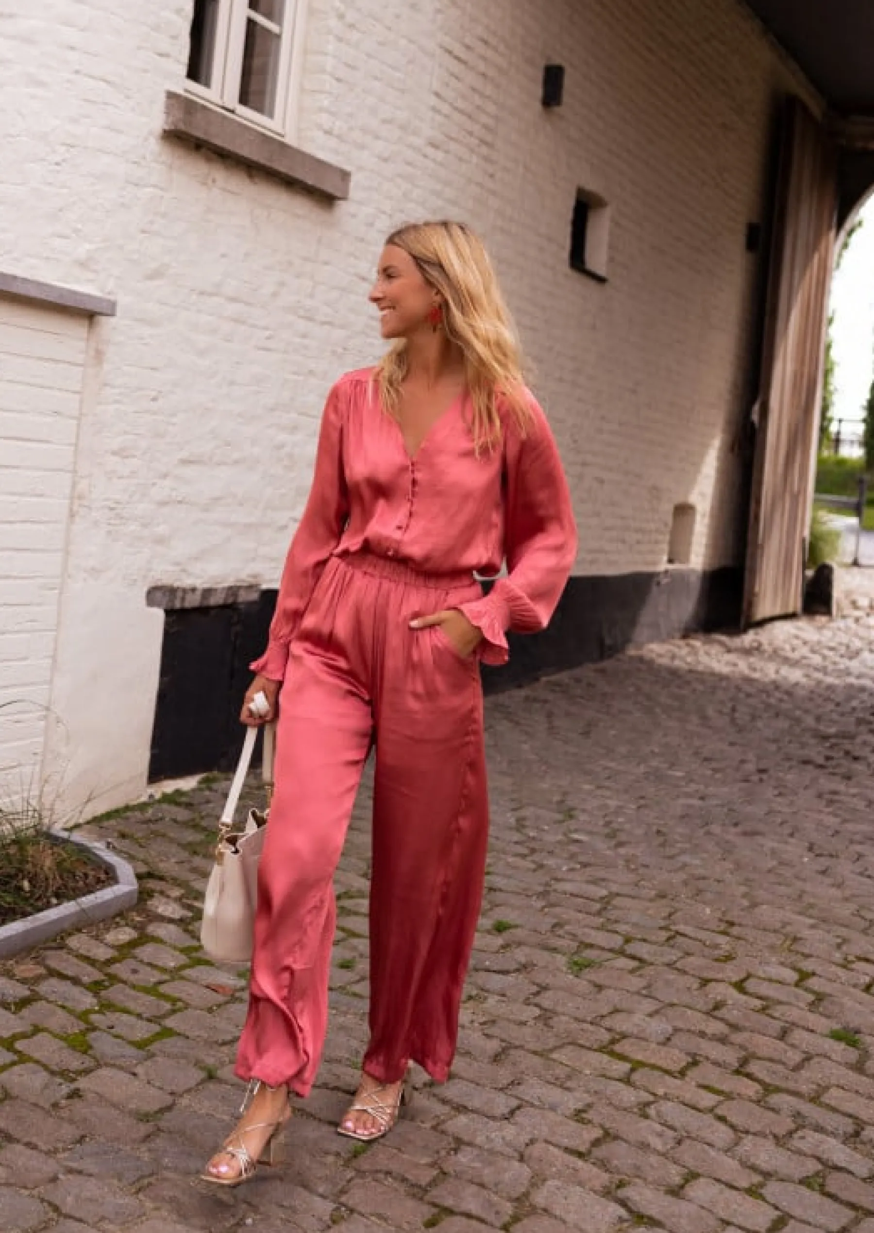 Chemisiers & Blouses-EASY-CLOTHES Blouse Nadège - Vieux Rose - Effet Soie - Légère & FluideEasy Clothes Vieux rose