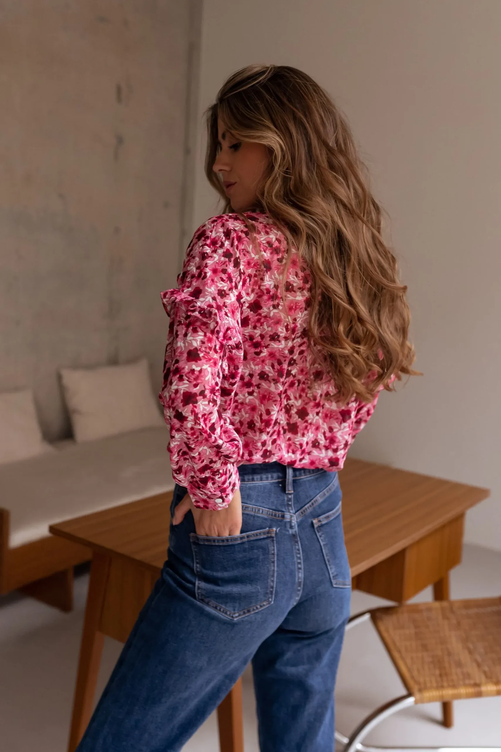 Chemisiers & Blouses-EASY-CLOTHES Blouse Ogda - rose à fleursEasy Clothes Rose à fleurs