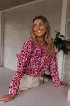 Chemisiers & Blouses-EASY-CLOTHES Blouse Ogda - rose à fleursEasy Clothes Rose à fleurs
