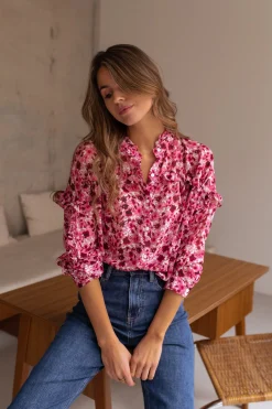 Chemisiers & Blouses-EASY-CLOTHES Blouse Ogda - rose à fleursEasy Clothes Rose à fleurs