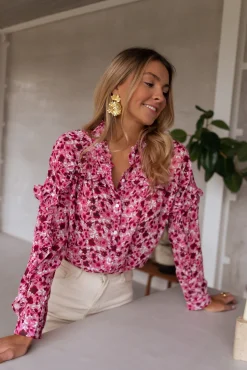 Chemisiers & Blouses-EASY-CLOTHES Blouse Ogda - rose à fleursEasy Clothes Rose à fleurs