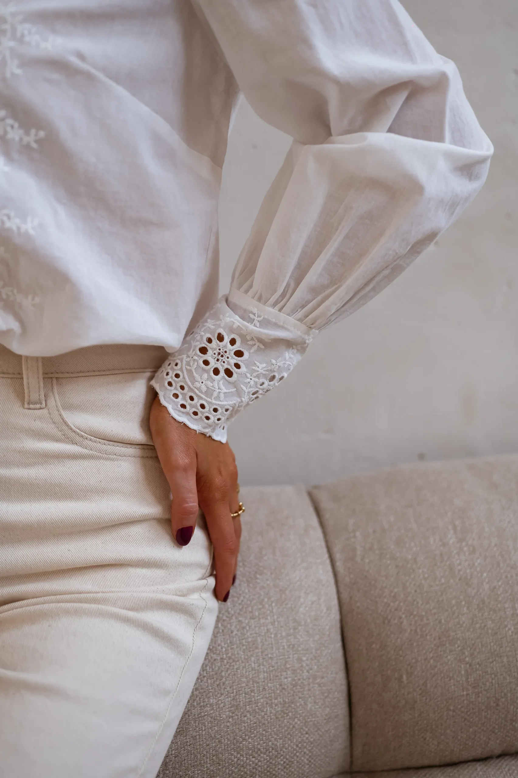 Chemisiers & Blouses-EASY-CLOTHES Blouse Ruby - Écrue à Broderie - IntemporelEasy Clothes Écrue à broderie