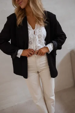 Chemisiers & Blouses-EASY-CLOTHES Blouse Ruby - Écrue à Broderie - IntemporelEasy Clothes Écrue à broderie