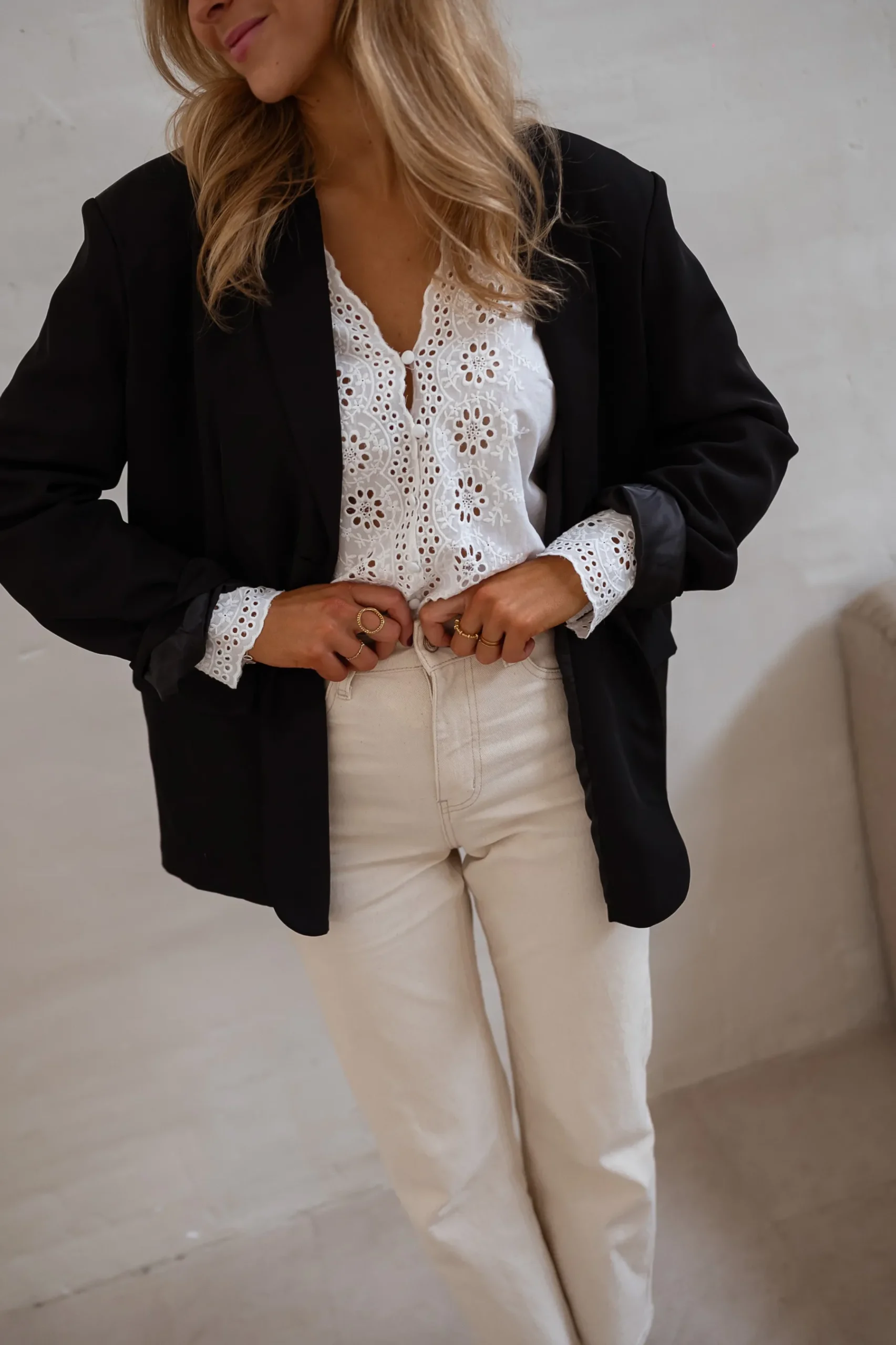 Chemisiers & Blouses-EASY-CLOTHES Blouse Ruby - Écrue à Broderie - IntemporelEasy Clothes Écrue à broderie
