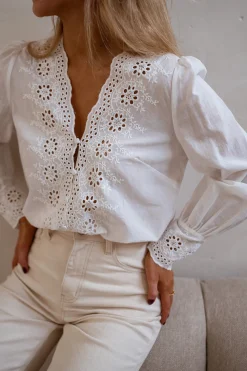 Chemisiers & Blouses-EASY-CLOTHES Blouse Ruby - Écrue à Broderie - IntemporelEasy Clothes Écrue à broderie