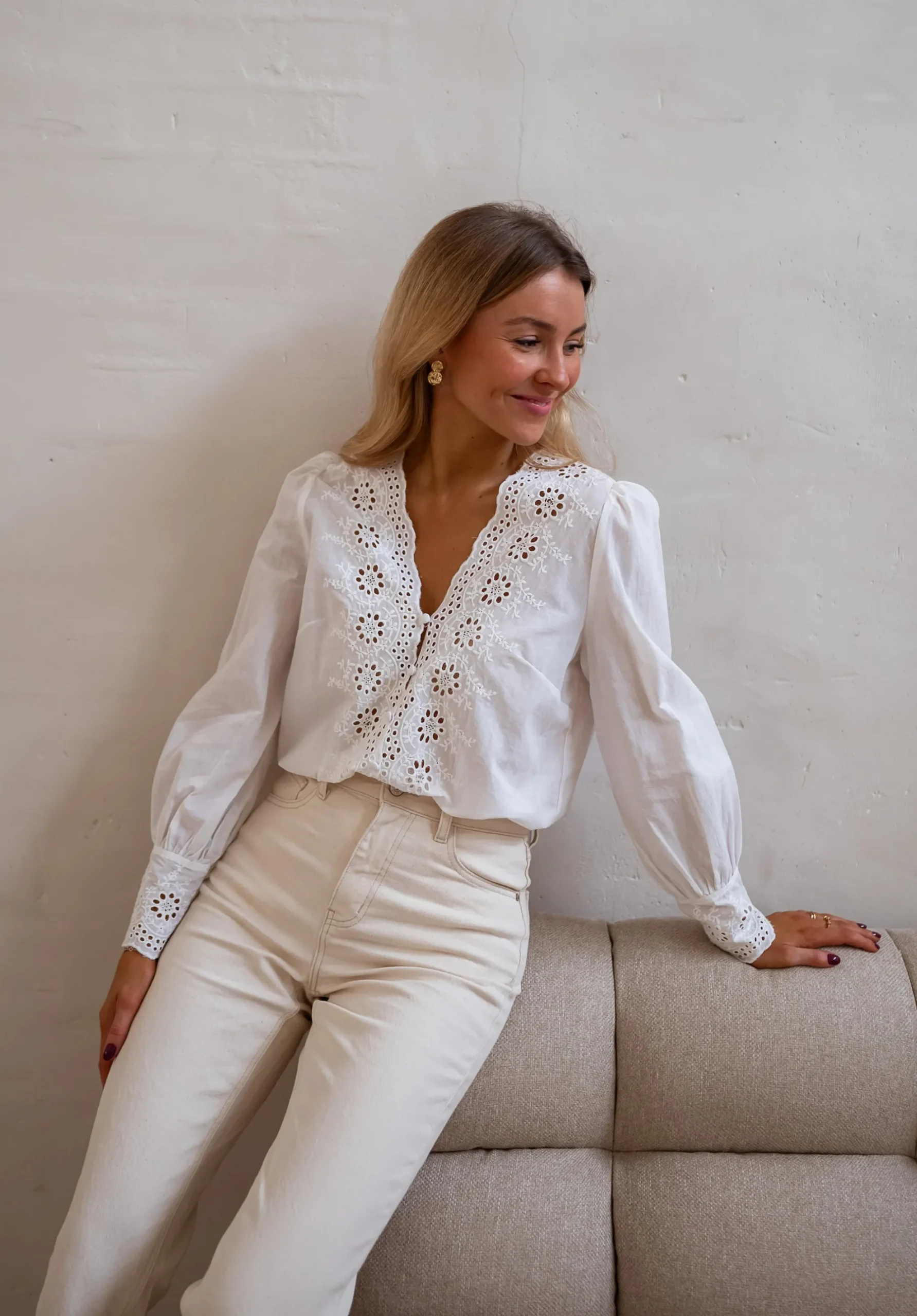Chemisiers & Blouses-EASY-CLOTHES Blouse Ruby - Écrue à Broderie - IntemporelEasy Clothes Écrue à broderie