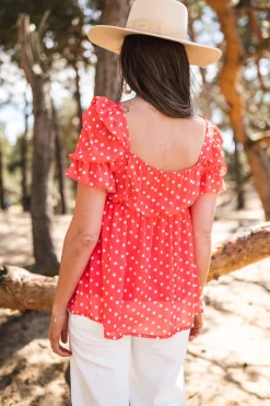 Chemisiers & Blouses-EASY-CLOTHES Blouse Syra à pois - corailEasy Clothes Corail       