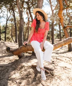 Chemisiers & Blouses-EASY-CLOTHES Blouse Syra à pois - corailEasy Clothes Corail       
