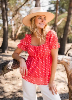Chemisiers & Blouses-EASY-CLOTHES Blouse Syra à pois - corailEasy Clothes Corail       