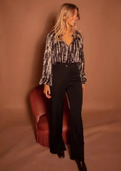 Chemisiers & Blouses-EASY-CLOTHES Blouse Thiam - Noire à Tâches Taupes - Vêtements FemmeEasy Clothes Noire à tâches taupes