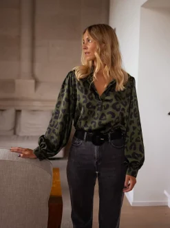 Chemisiers & Blouses-EASY-CLOTHES Blouse Triade - léopard kakiEasy Clothes Léopard kaki