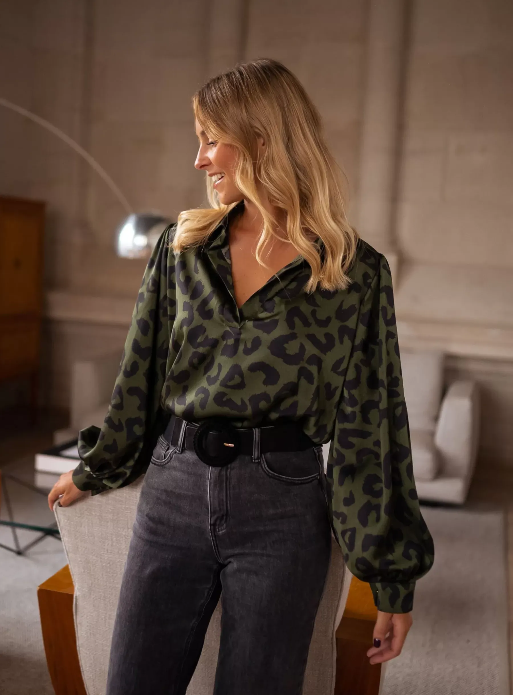 Chemisiers & Blouses-EASY-CLOTHES Blouse Triade - léopard kakiEasy Clothes Léopard kaki