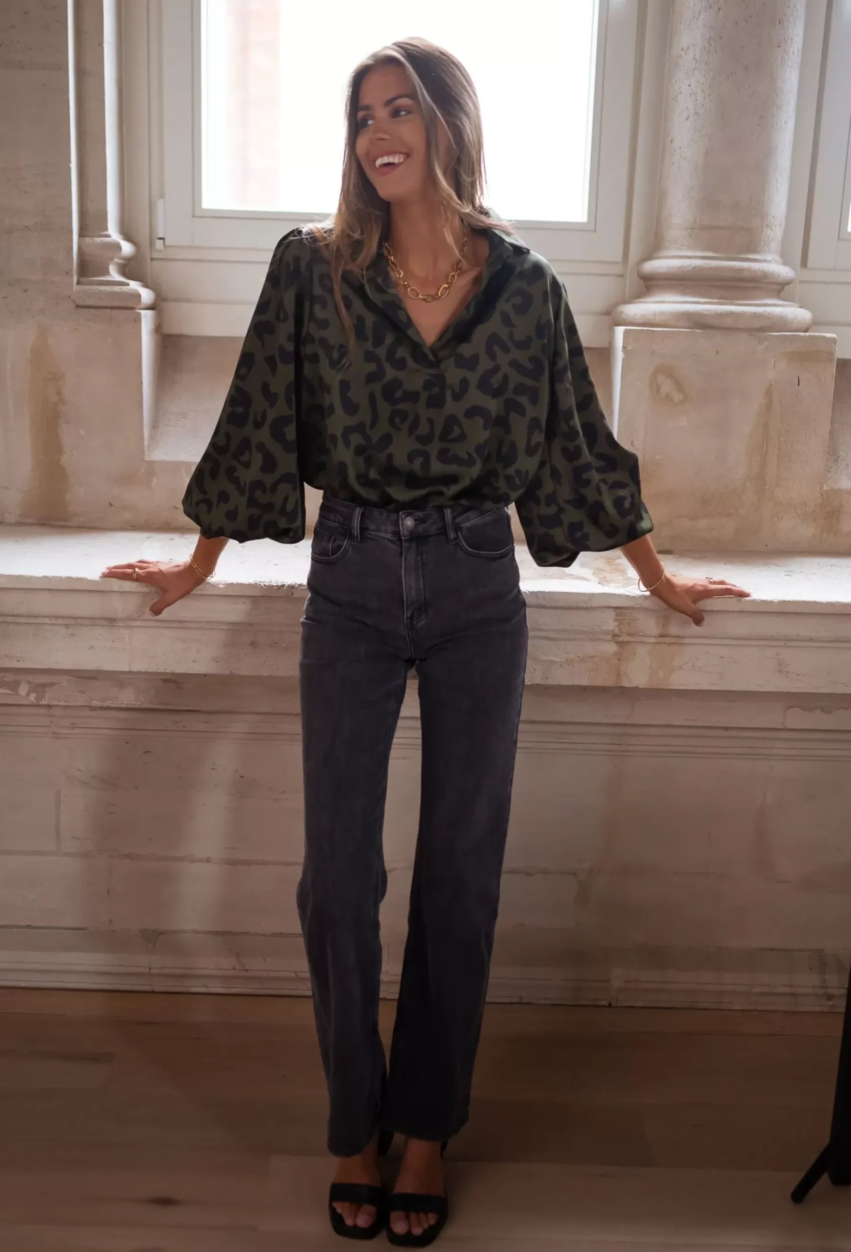 Chemisiers & Blouses-EASY-CLOTHES Blouse Triade - léopard kakiEasy Clothes Léopard kaki