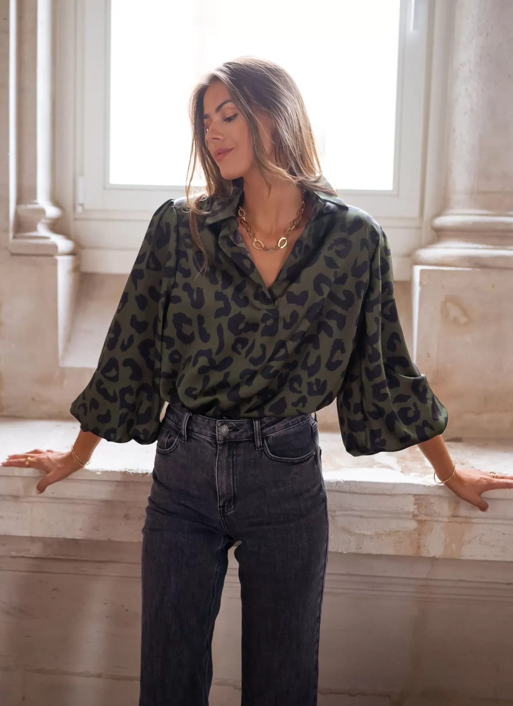 Chemisiers & Blouses-EASY-CLOTHES Blouse Triade - léopard kakiEasy Clothes Léopard kaki