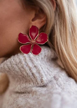 Boucles d'oreilles-EASY-CLOTHES Boucles d’Oreilles - Tyana - Fleurs BordeauxEasy Clothes Bordeaux       