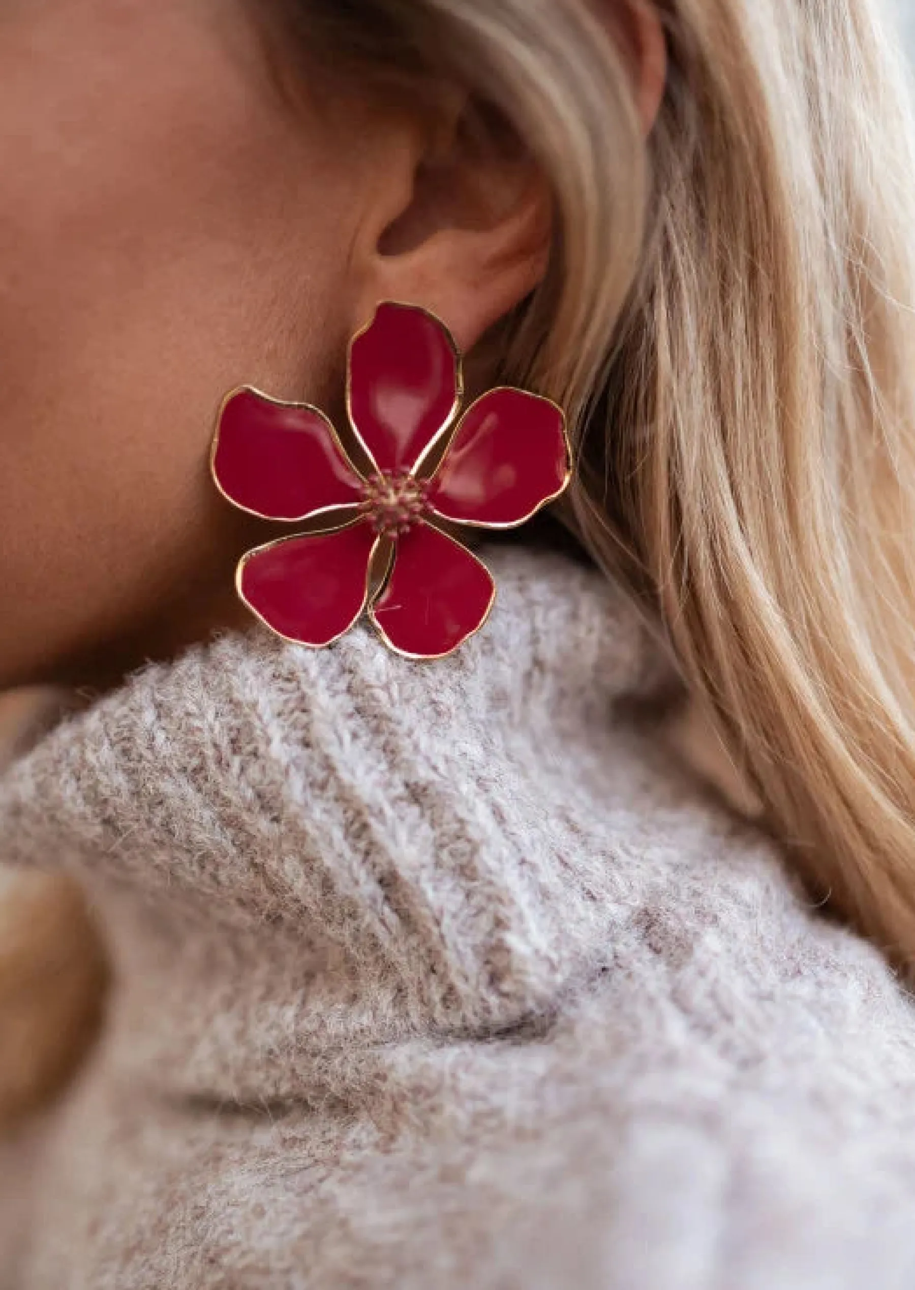 Boucles d'oreilles-EASY-CLOTHES Boucles d’Oreilles - Tyana - Fleurs BordeauxEasy Clothes Bordeaux