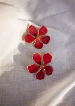 Boucles d'oreilles-EASY-CLOTHES Boucles d’Oreilles - Tyana - Fleurs BordeauxEasy Clothes Bordeaux