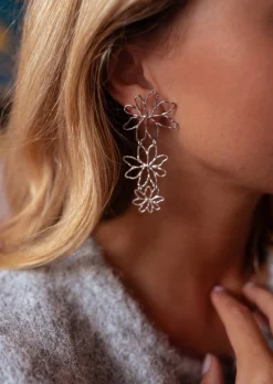Boucles d'oreilles-EASY-CLOTHES Boucles d’Oreilles Amiel - Argentées - 3 Fleurs - Bijoux Easy Clothes Argentées