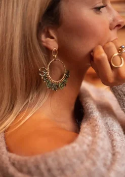 Boucles d'oreilles-EASY-CLOTHES Boucles d’Oreilles Brien - Vertes & Dorées - Bijoux Easy Clothes Vertes et dorées