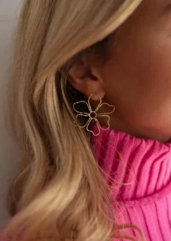 Boucles d'oreilles-EASY-CLOTHES Boucles d’Oreilles Dorées - Freja - Avec FleursEasy Clothes Dorées