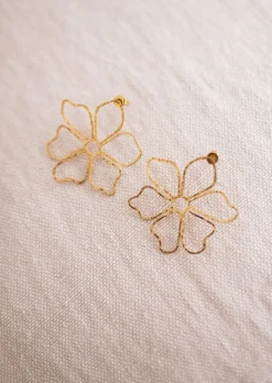 Boucles d'oreilles-EASY-CLOTHES Boucles d’Oreilles Dorées - Freja - Avec FleursEasy Clothes Dorées       