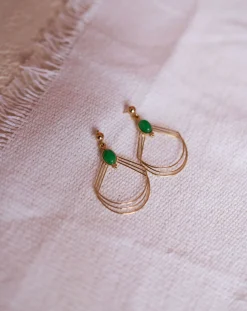 Boucles d'oreilles-EASY-CLOTHES Boucles d'Oreilles Dorées Adil | Perle Verte | Bijoux & AccessoiresEasy Clothes Dorées et vertes       