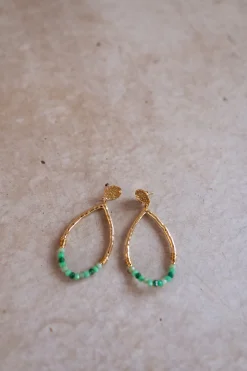 Boucles d'oreilles-EASY-CLOTHES Boucles d’oreilles Klaro dorées | Boucles d’oreilles à perles vertes | Prêt-à-porter en ligne | Easy Clothes Dorées       