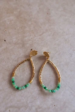 Boucles d'oreilles-EASY-CLOTHES Boucles d’oreilles Klaro dorées | Boucles d’oreilles à perles vertes | Prêt-à-porter en ligne | Easy Clothes Dorées       