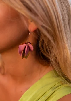 Boucles d'oreilles-EASY-CLOTHES Boucles d’Oreilles Nathan - Feuilles Dorées & Vieux Rose - BijouxEasy Clothes Dorées       