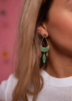 Boucles d'oreilles-EASY-CLOTHES Boucles d’Oreilles Pendantes Briz | Vertes & DoréesEasy Clothes Dorées et vertes       