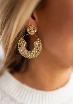 Boucles d'oreilles-EASY-CLOTHES Boucles d’oreilles Saga dorées | Boucles d'oreilles martelées | Prêt-à-porter en ligne | Easy Clothes Dorées
