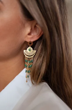 Boucles d'oreilles-EASY-CLOTHES Boucles d’oreilles Sido - dorées et vertesEasy Clothes Dorées et vertes       