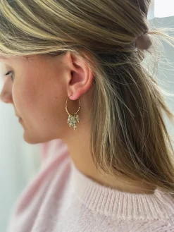 Boucles d'oreilles-EASY-CLOTHES Boucles d’oreilles Zephir - dorées à perles vertesEasy Clothes Dorées à perles vertes