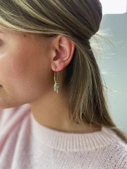 Boucles d'oreilles-EASY-CLOTHES Boucles d’oreilles Zephir - dorées à perles vertesEasy Clothes Dorées à perles vertes       