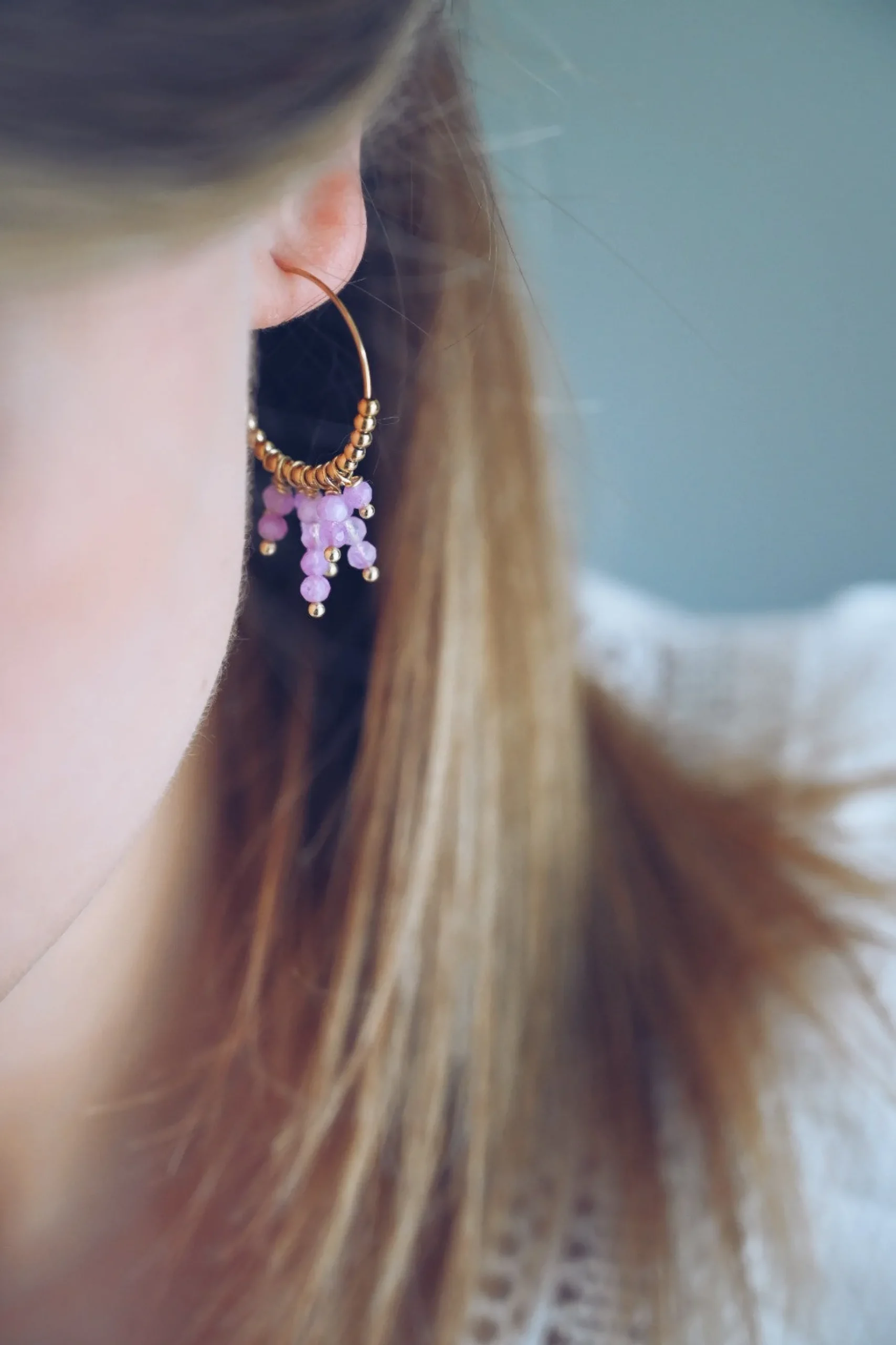 Boucles d'oreilles-EASY-CLOTHES Boucles d’oreilles Zephir - dorées à perles mauvesEasy Clothes Dorées à perles mauves