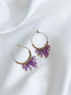 Boucles d'oreilles-EASY-CLOTHES Boucles d’oreilles Zephir - dorées à perles mauvesEasy Clothes Dorées à perles mauves       