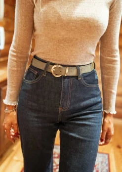 Ceintures-EASY-CLOTHES Ceinture Dany - Kaki - Ajustable - Boucle DoréeEasy Clothes Kaki