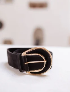 Ceintures-EASY-CLOTHES Ceinture Giba noire | Ceinture noire en daim | Prêt-à-porter en ligne | Easy Clothes Noire       